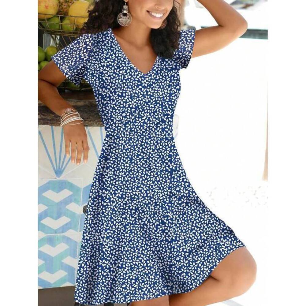 Fashionable Ditsy Floral Lightweight Dress, Suitable For , Vacatio